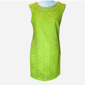Pre-owned Lime Green Sleeveless Lace Dress